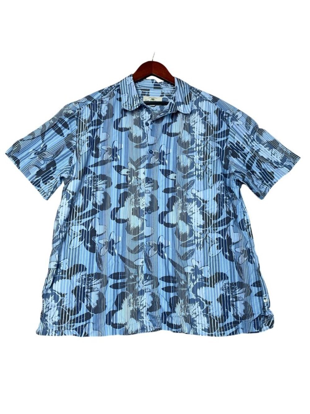 Island Shores Men's XL Blue Floral Hawaiian Shirt Short Sleeve Lightweight C0681